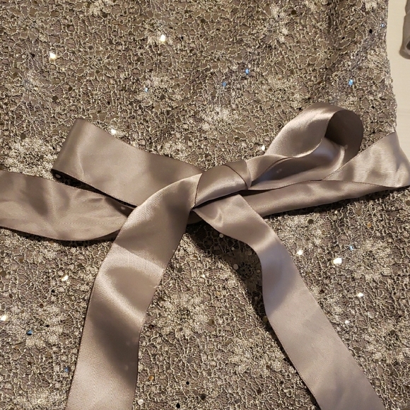 Gray Tan Sequin Tie Front Flutter Sleeve Blouse - Picture 3 of 7